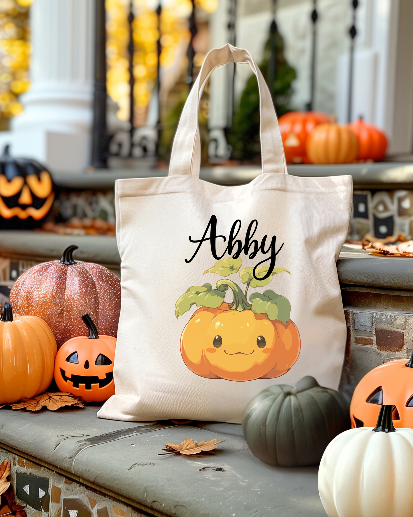 Personalized Adorable Pumpkin Tote Bag