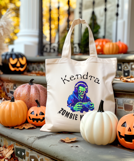 Personalized Gaming Zombie Tote Trick or Treat Bag