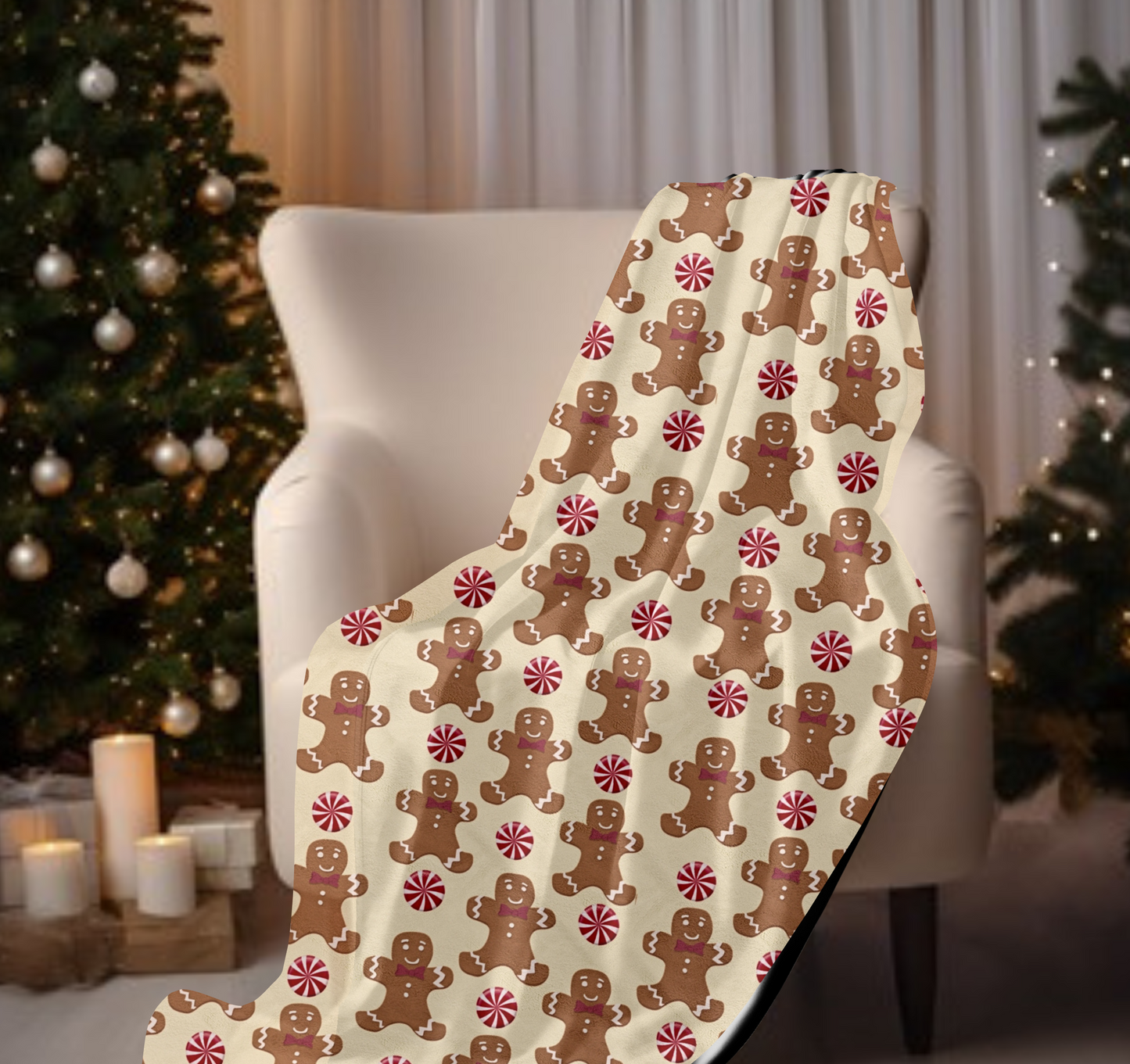 Gingerbread Man Christmas Velveteen Plush Blanket - Choose from 3 Sizes