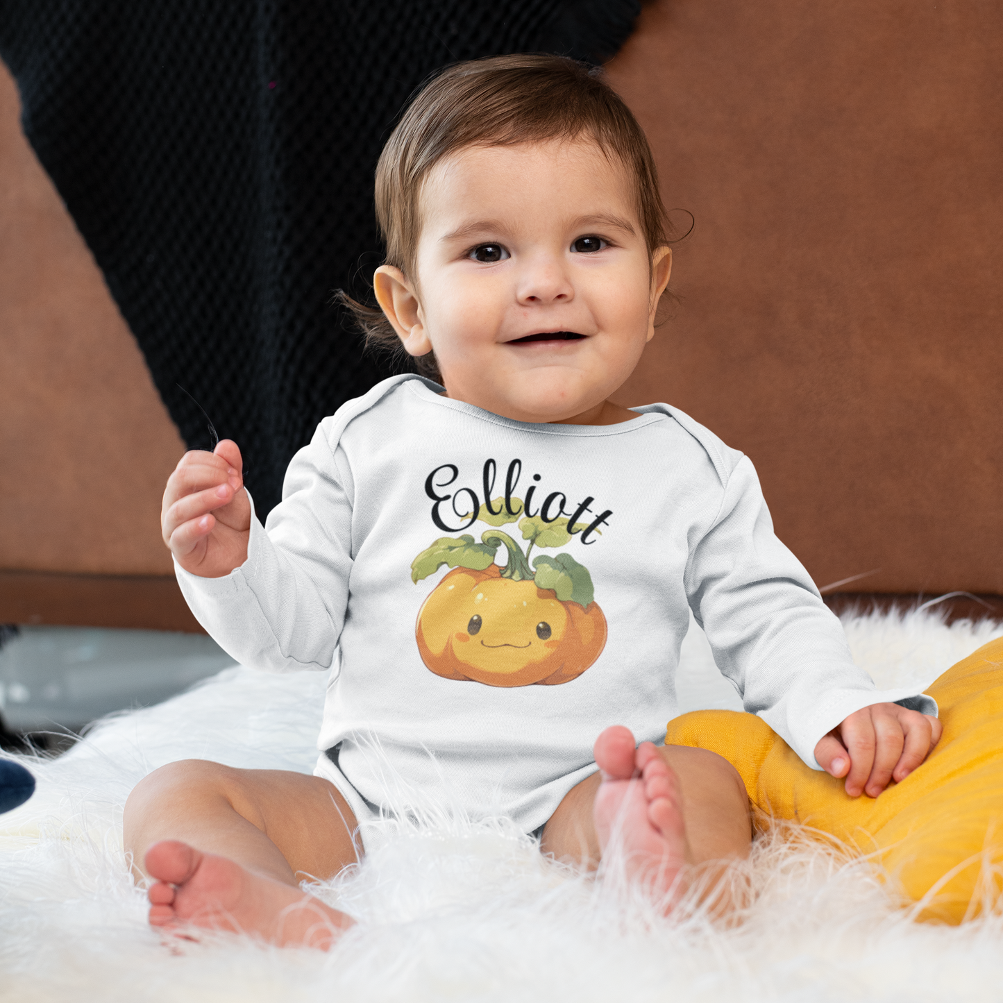 Adorable Personalized Pumpkin Infant/Toddler Long Sleeve Onesie Bodysuit