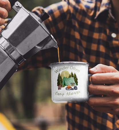 "Wander more, Camp Always" Enamel Camping Mug