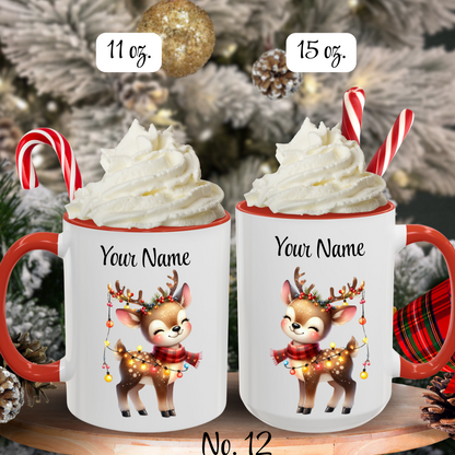 Personalized Coffee Mug Vintage Reindeer Design (11oz or15oz) Christmas Mug - Design #12