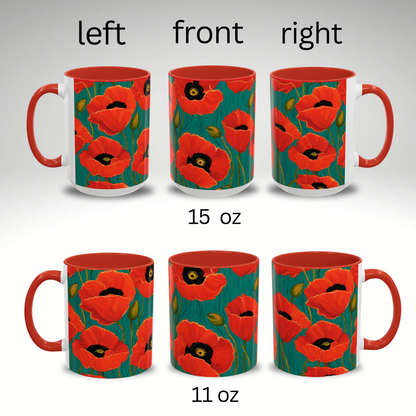 Coffee Tea Mug Red Poppies Floral Series Accent Coffee Mug (11, 15oz)