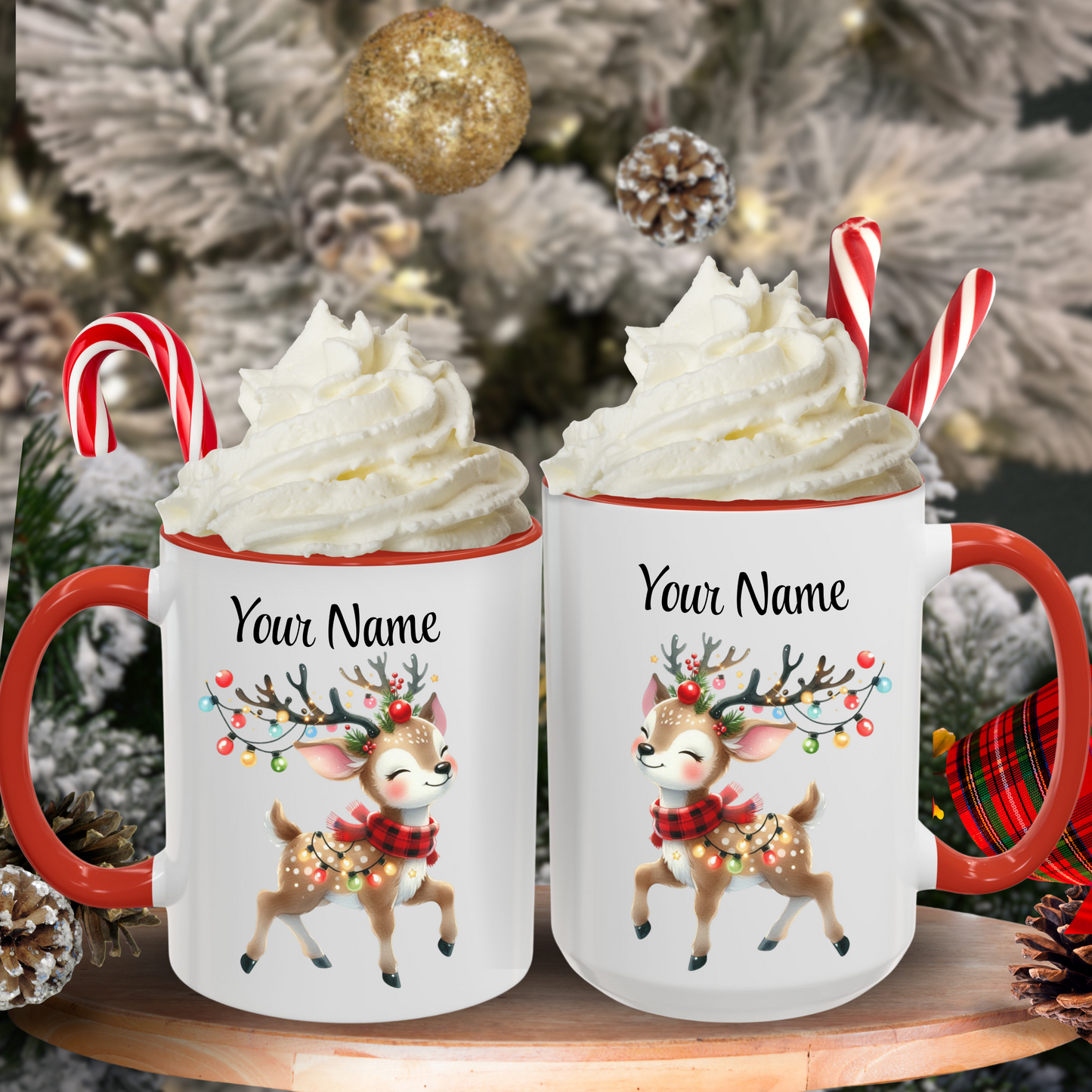 Vintage Reindeer Personalized  Mug Design (11oz or 15oz) Christmas Mug - Design #2