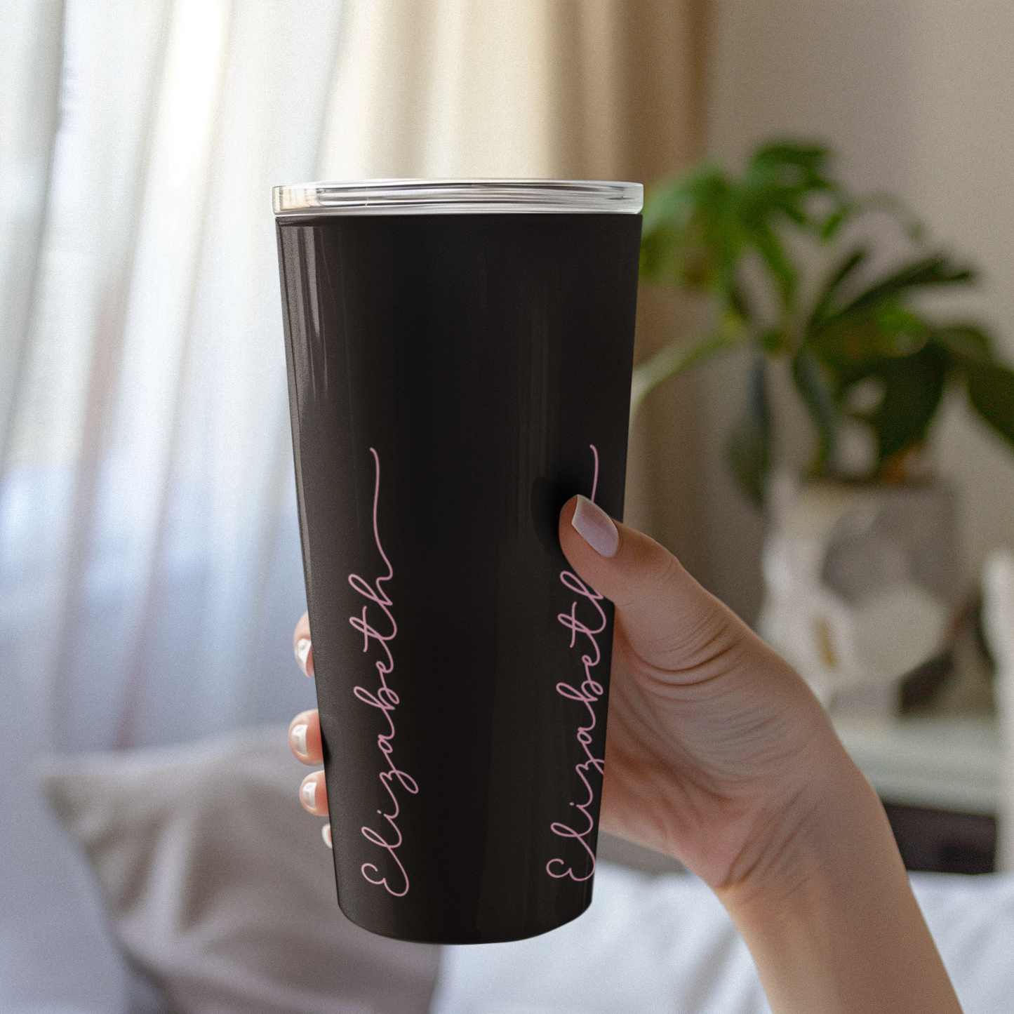 20oz Tumbler Personalized Minimal and Elegant Design - Black with Pink