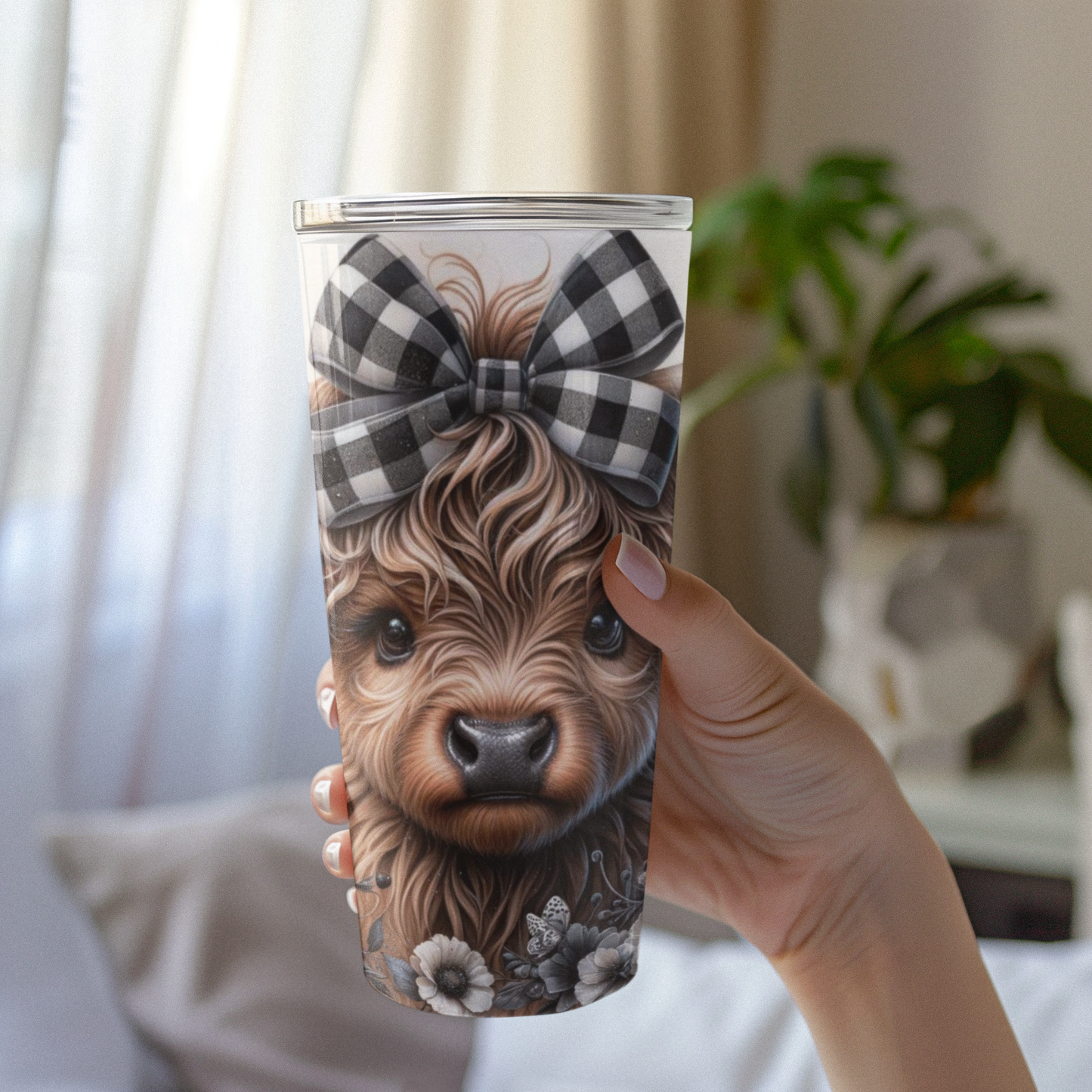 Tumbler 20oz - Adorable Highland Calf Christmas Design