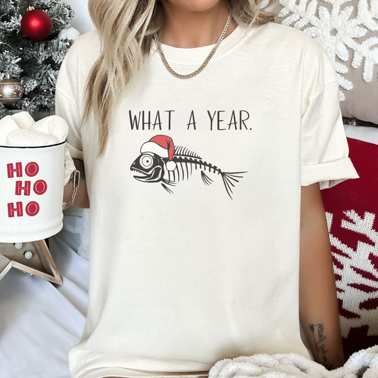 Fish Skeleton "What a Year" Christmas Tee - Women